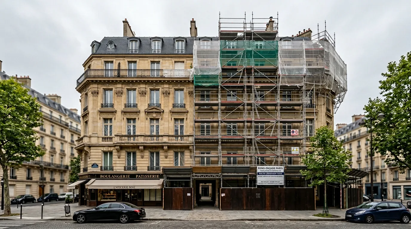 Chantier de rénovation avec structure apparente