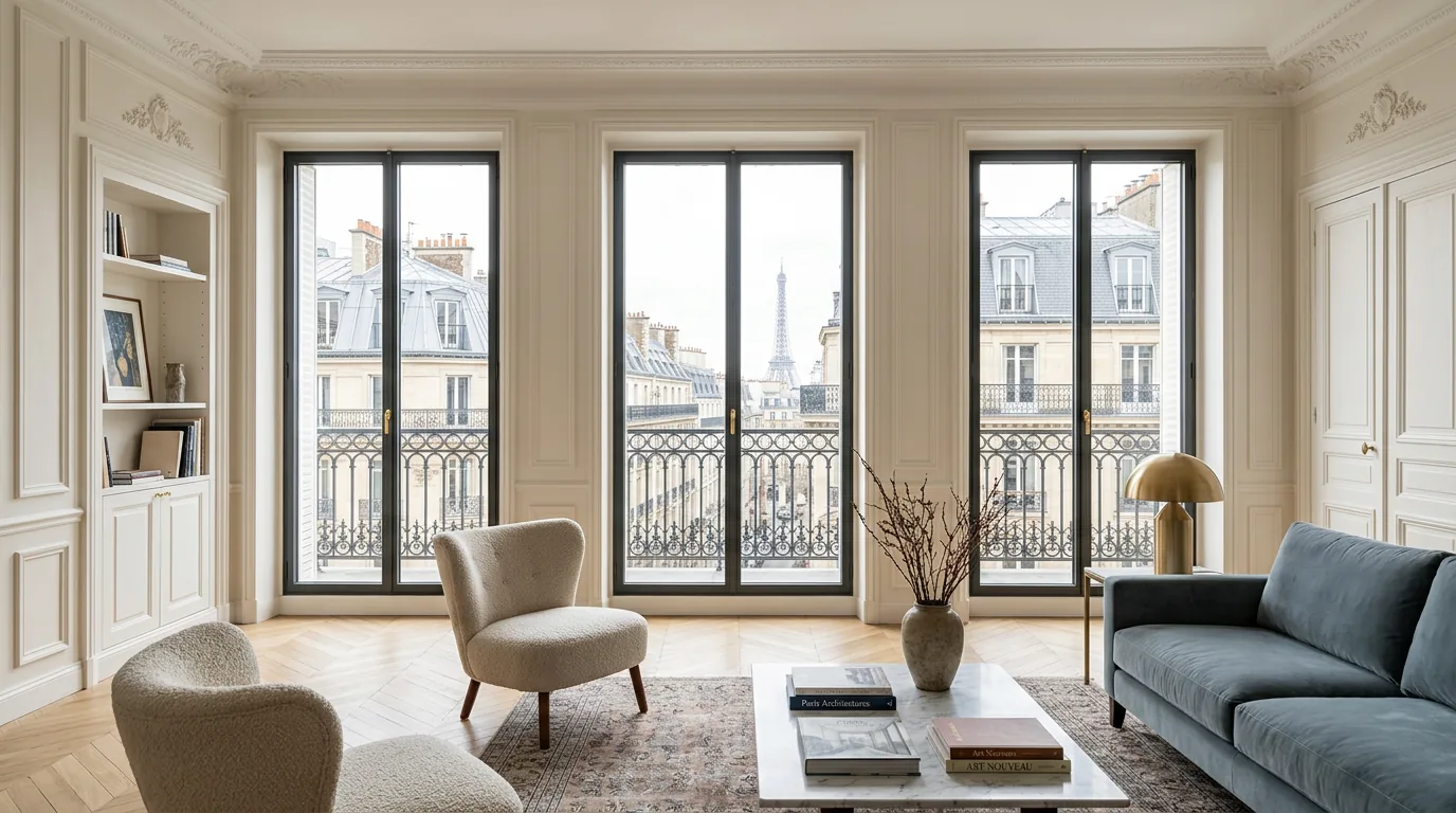 Fenêtres modernes dans une pièce rénovée